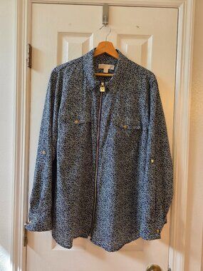 MICHAEL Michael Kors Womens Paisley Floral Print Zippered Blouse Size 2X